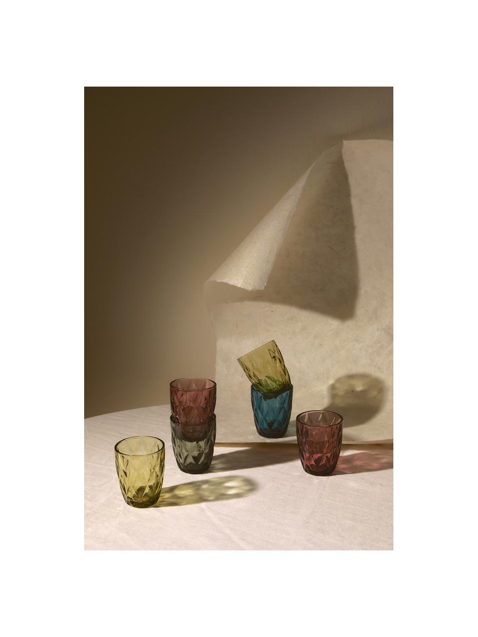 Waterglazen Colorado met structuurpatroon, 4-delig, Glas, Blauw, mauve, grijs, grijs, Ø 8 x H 10 cm, 260 ml