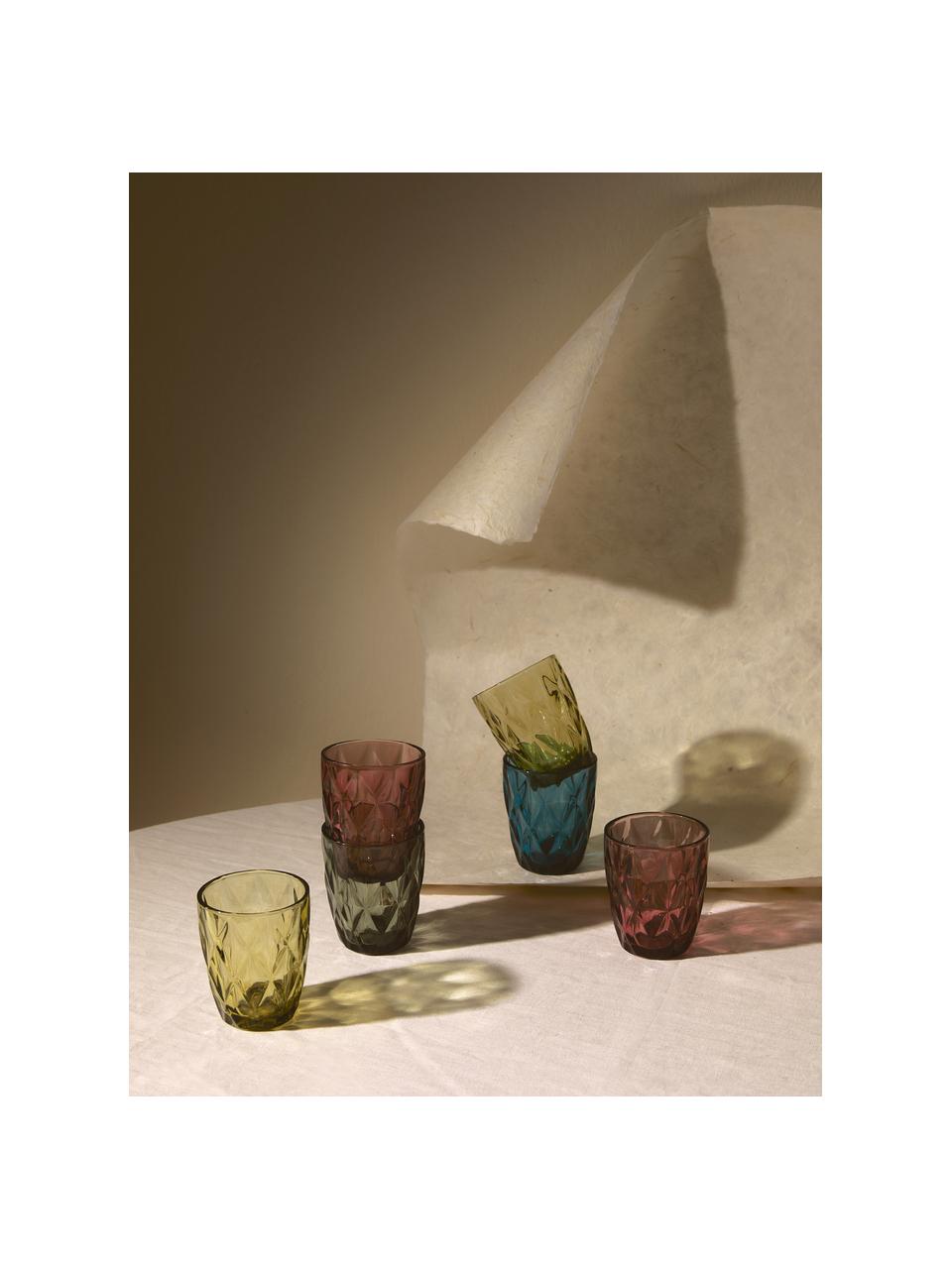 Wassergläser Colorado mit Strukturmuster, 4er-Set, Glas, Blau, Mauve, Grau, Grün, Ø 8 x H 10 cm, 260 ml