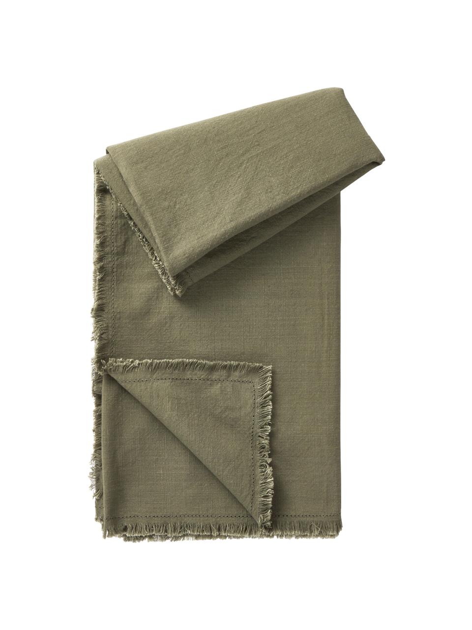 Mantel de algodón con flecos Henley, 100% algodón, Verde oliva, De 4 a 6 comensales (An 145 x L 200 cm)