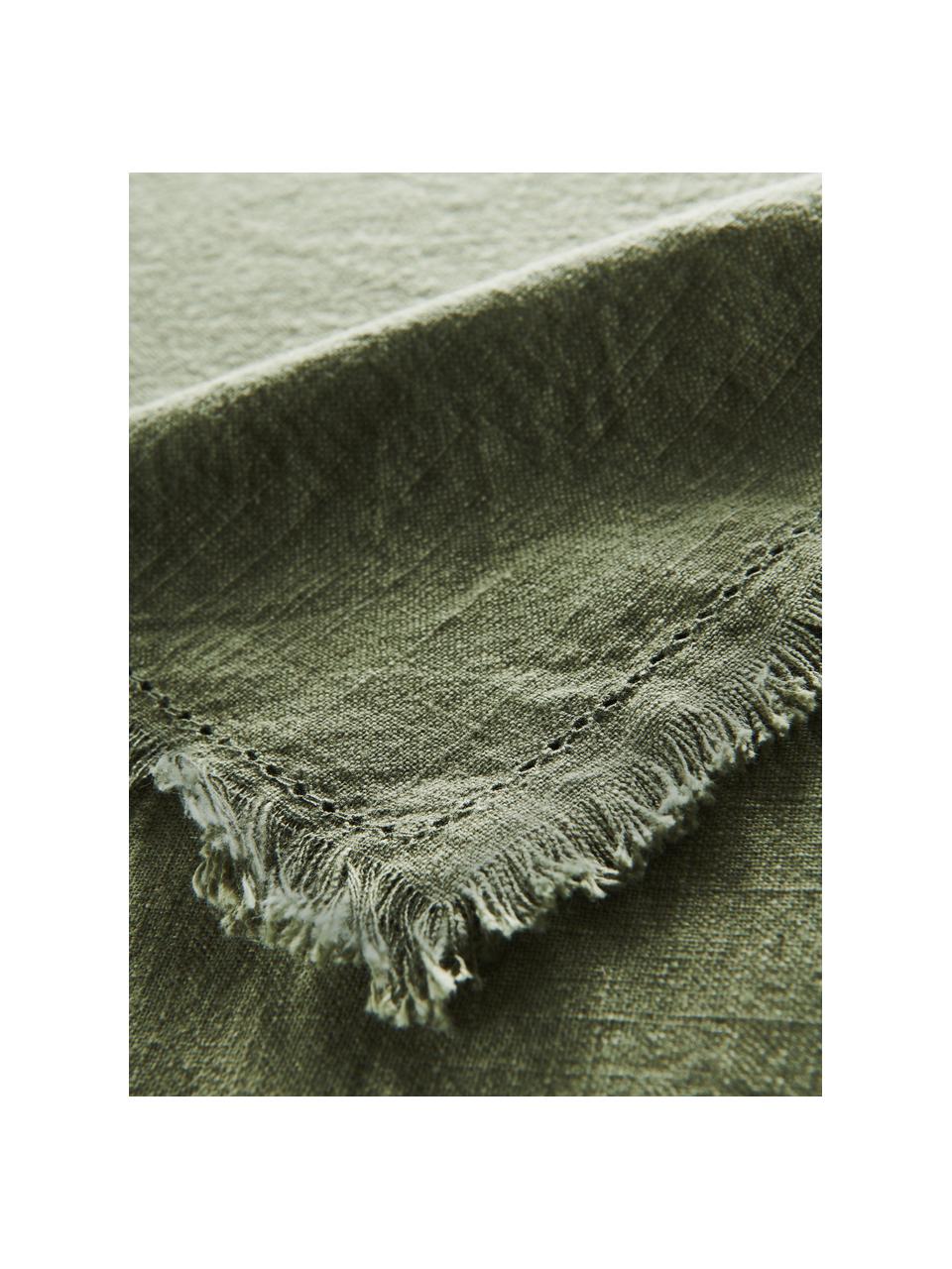 Mantel de algodón con flecos Henley, 100% algodón, Verde oliva, De 4 a 6 comensales (An 145 x L 200 cm)