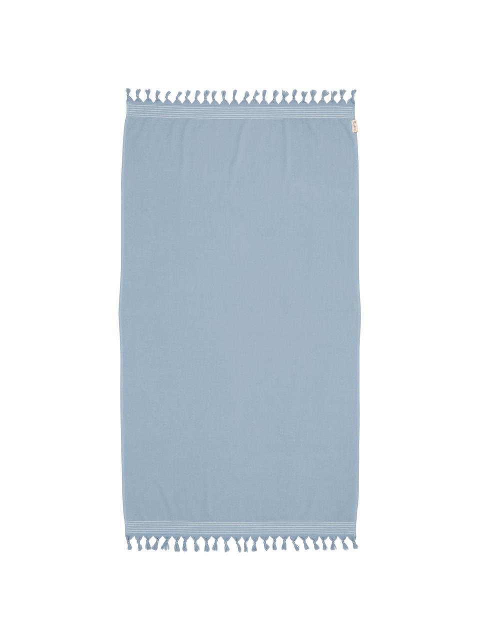 Hamamdoek Soft Cotton met achterzijde van badstof, Blauw, wit, 100 x 180 cm