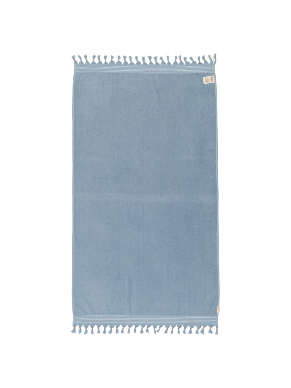 Hamamdoek Soft Cotton met achterzijde van badstof, Blauw, wit, 100 x 180 cm