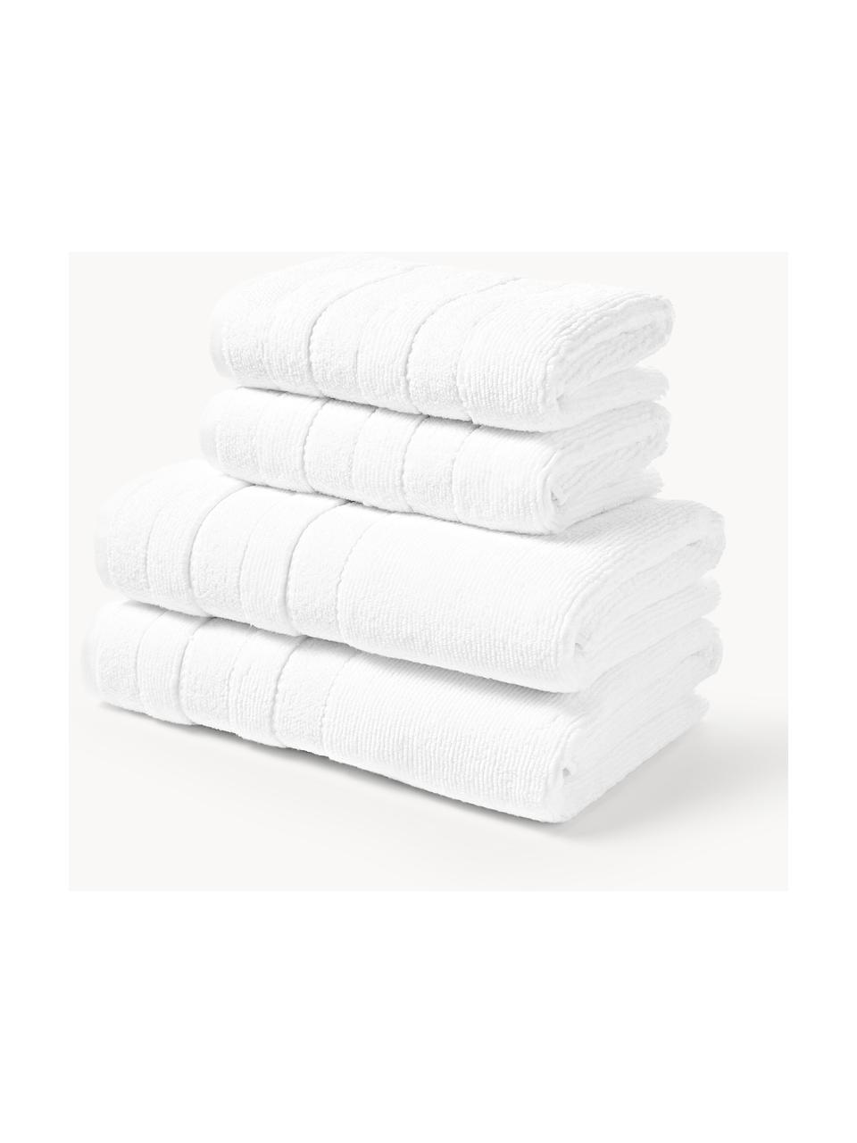 Lot de serviettes de bain avec bordure décorative Luxe, set de tailles variées, Blanc, 3 éléments (1 serviette invité, 1 serviette de toilette et 1 drap de bain)