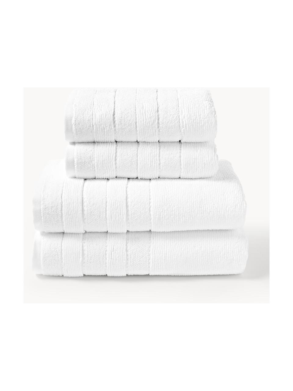 Lot de serviettes de bain avec bordure décorative Luxe, set de tailles variées, Blanc, 3 éléments (1 serviette invité, 1 serviette de toilette et 1 drap de bain)