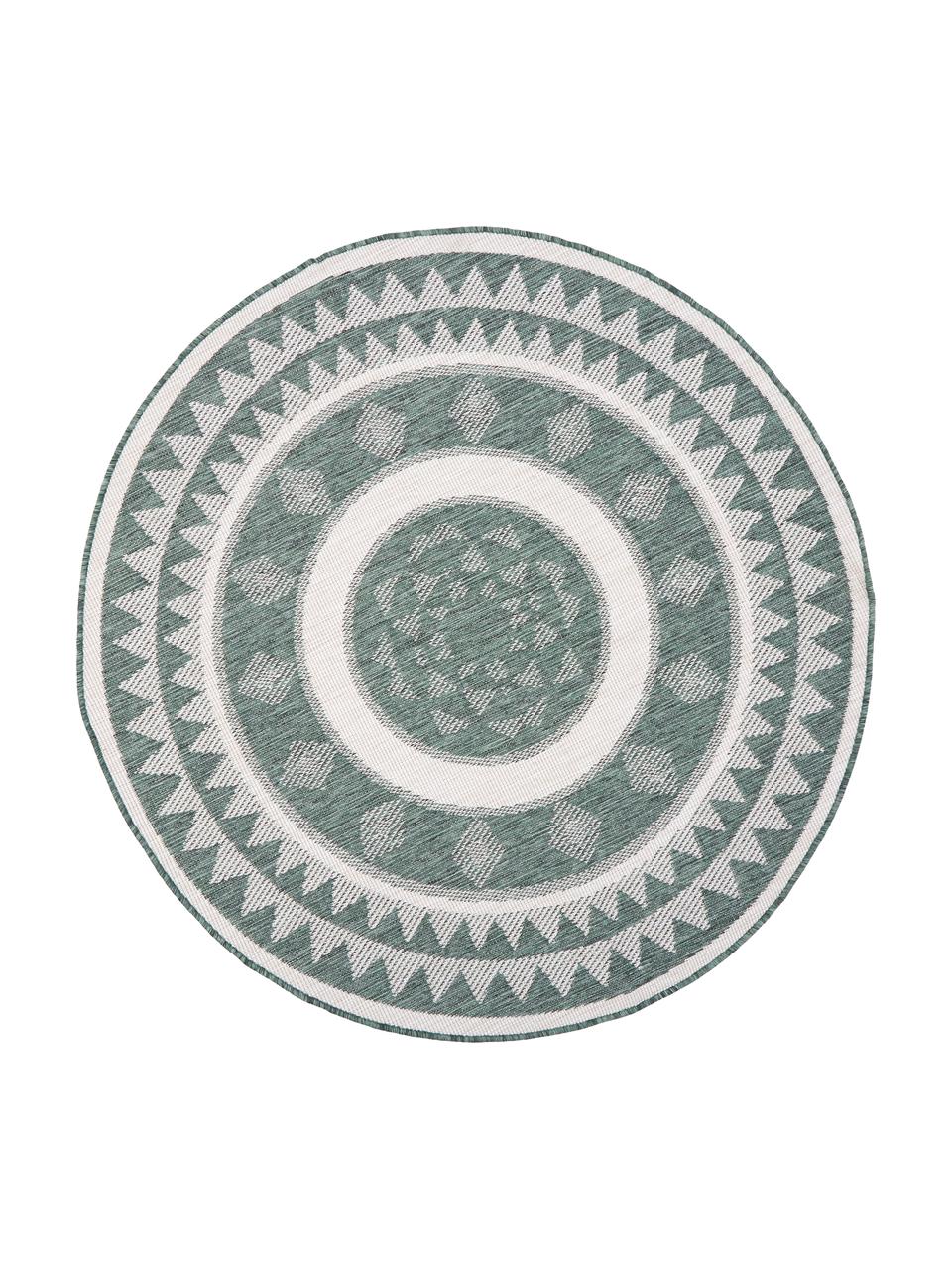 Rond omkeerbaar in- & outdoor vloerkleed Jamaica, 100% polypropyleen, Groen, crèmekleurig, met patroon, Ø 140 cm (maat M)