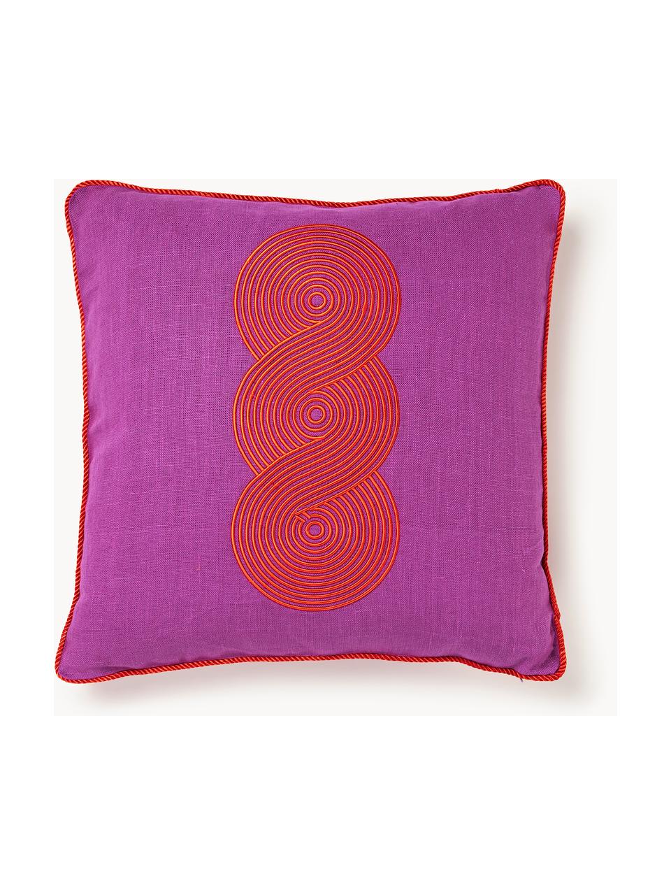 Lněný dekorativní polštář Pompidou, Fialová, červená, Š 50 cm, D 50 cm