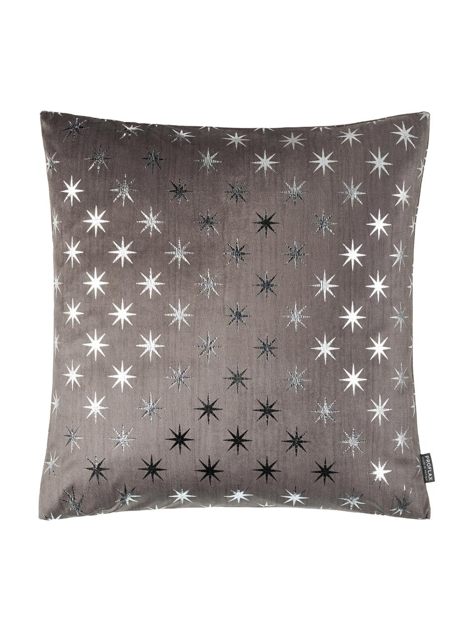 Kussenhoes Cosmos met zilveren sterren, Polyester, Grijs, zilverkleurig, 40 x 40 cm