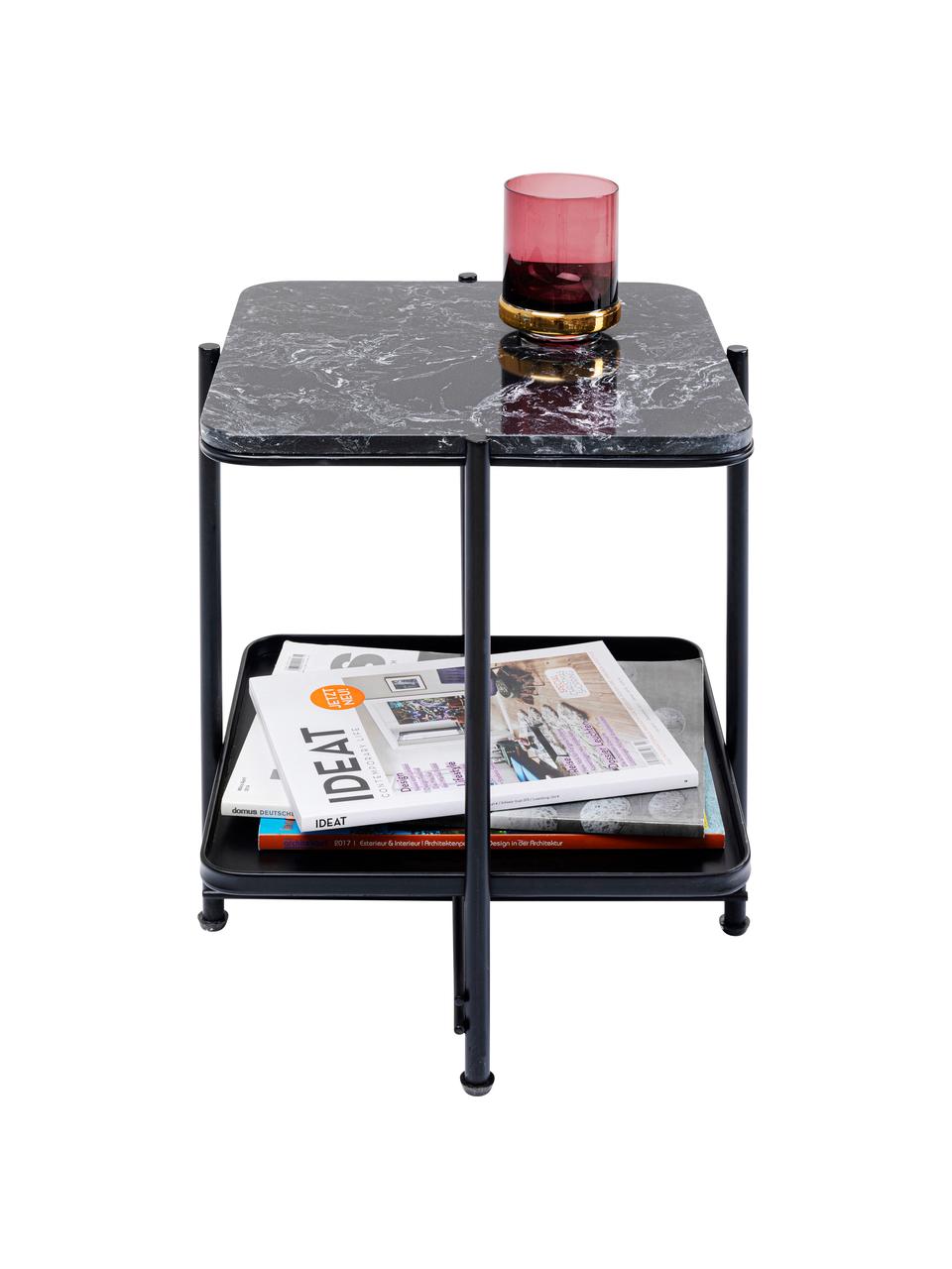 Table d'appoint avec plateau en marbre Bennet, Noir