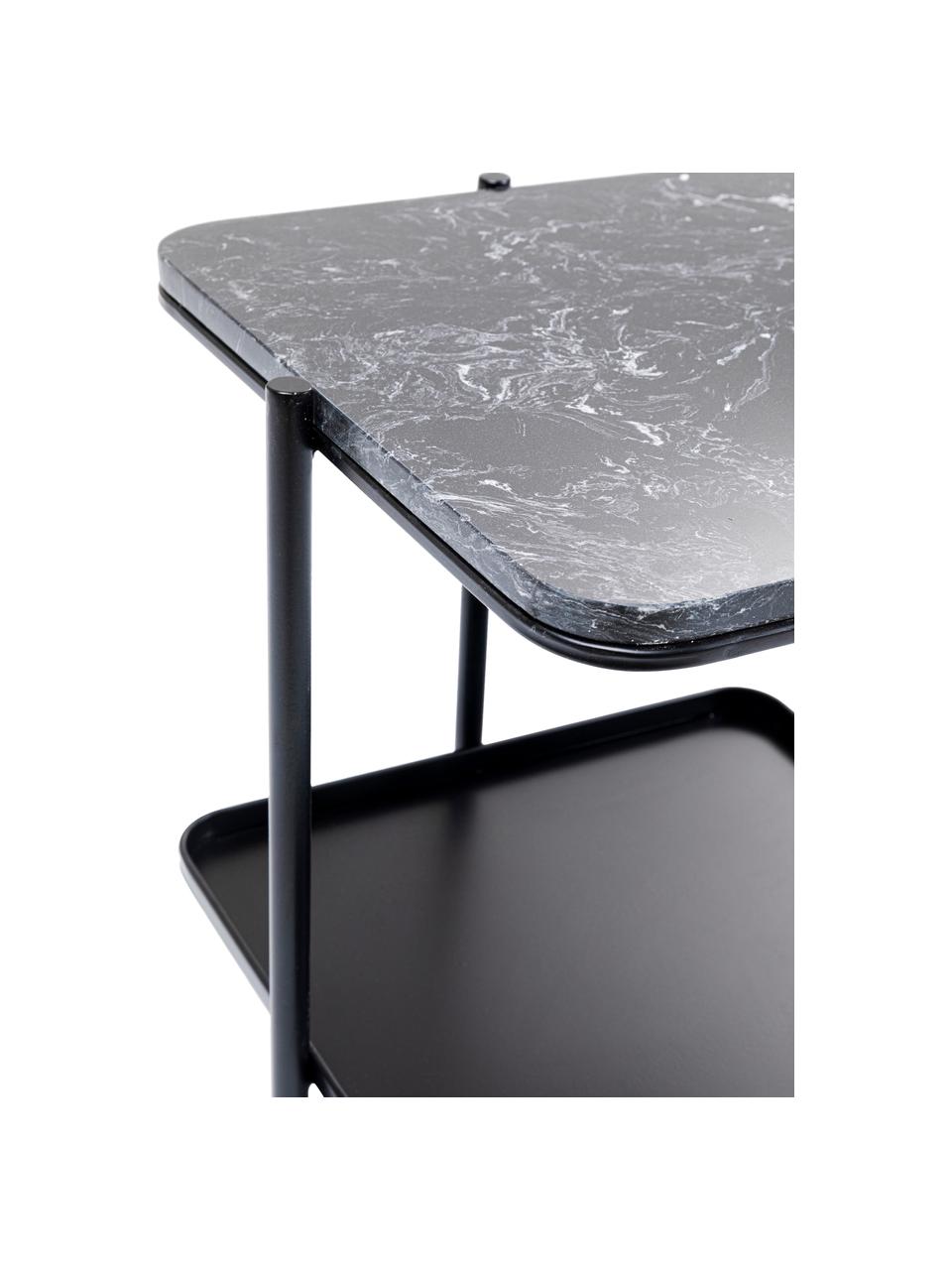 Mesa auxiliar Bennet, con tablero de mármol, Tablero: mármol, Estructura: acero pintado, Negro, An 39 x Al 45 cm