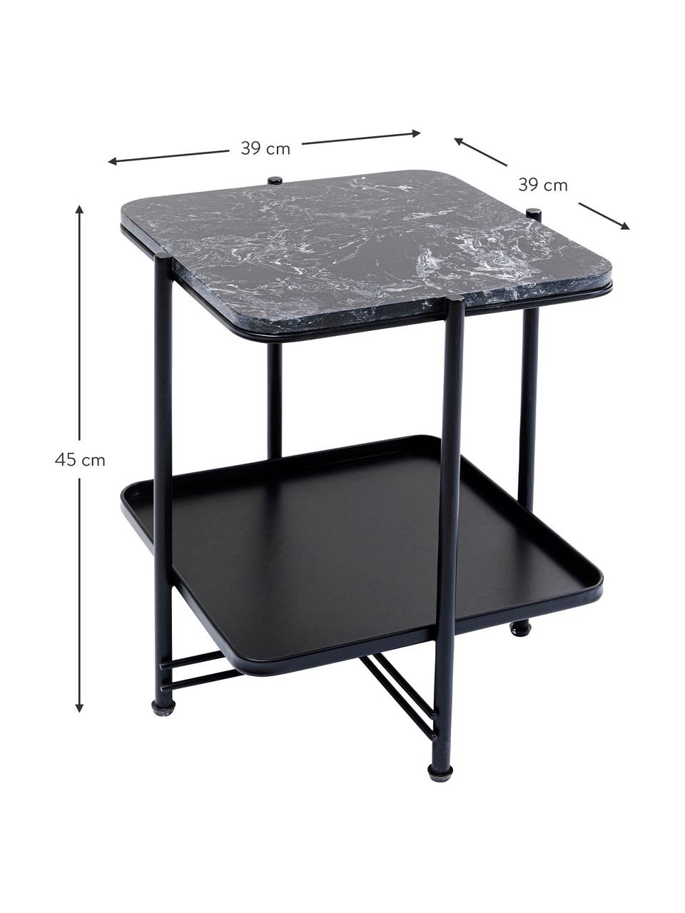 Beistelltisch Bennet mit Marmorplatte, Platte: Marmor, Gestell: Stahl, lackiert, Schwarz, 39 x 45 cm