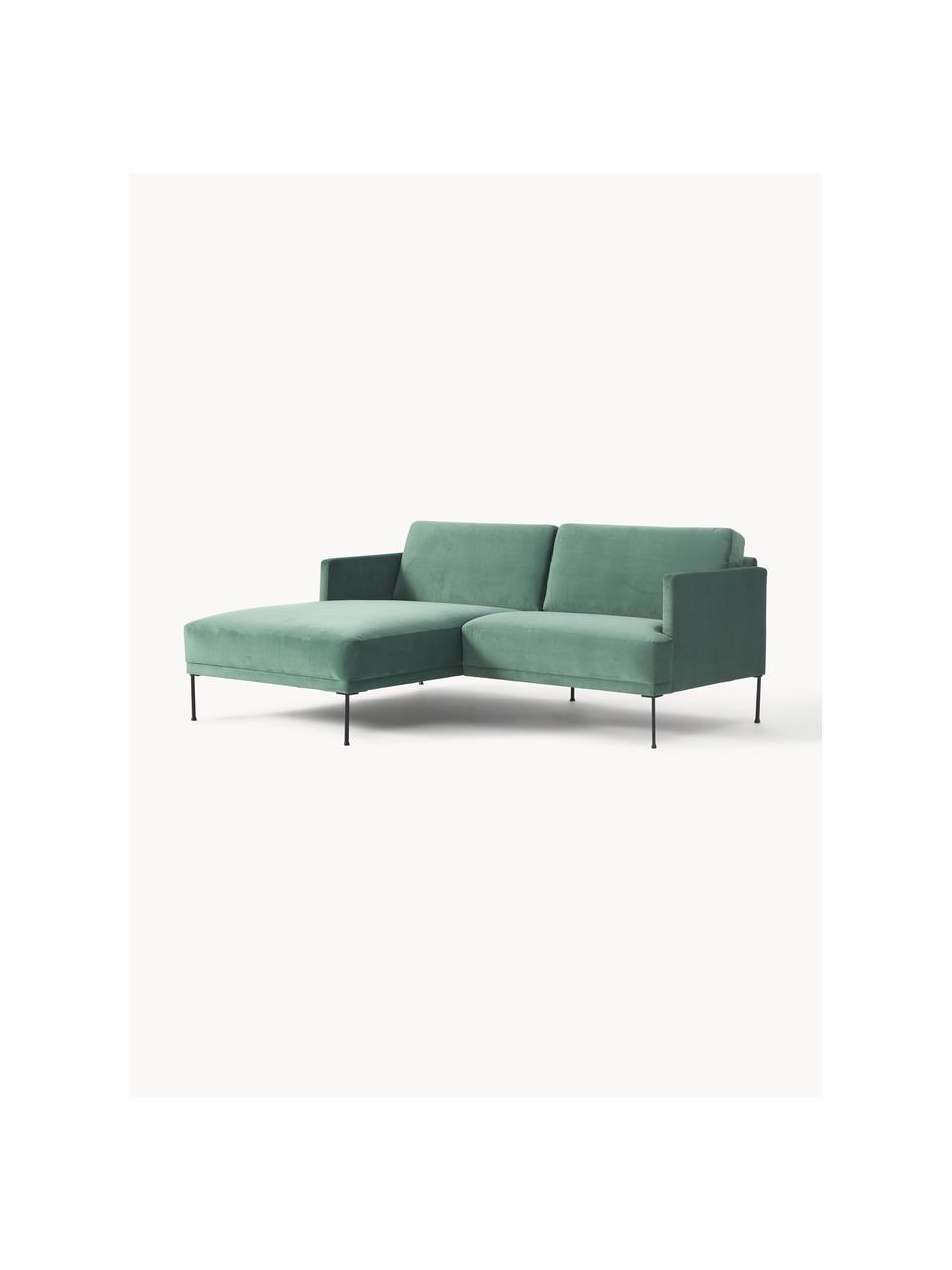 Sofa narożna z aksamitu Fluente, Tapicerka: aksamit (100% poliester) , Stelaż: lite drewno sosnowe z cer, Nogi: metal malowany proszkowo, Petrol aksamit, S 198 x G 152 cm, lewostronna