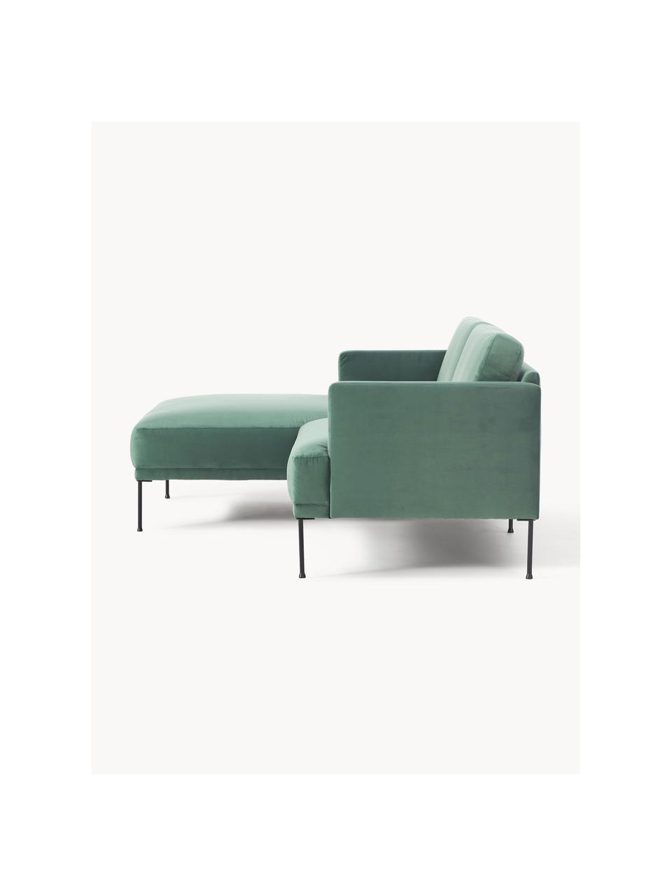 Kleines Samt-Ecksofa Fluente, Bezug: Samt (100 % Polyester) De, Gestell: Massives Kiefernholz, Bir, Samt Petrol, B 198 x T 152 cm, Eckteil links