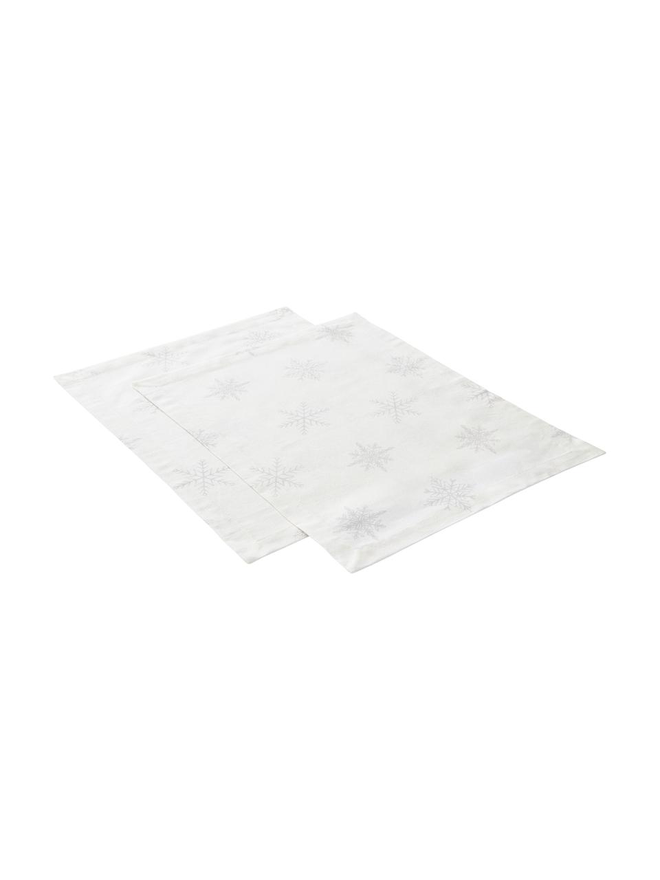 Placemats Snow, 2 stuks, 100% katoen, afkomstig van duurzame katoenteelt, Crèmewit, lichtgrijs, 35 x 45 cm
