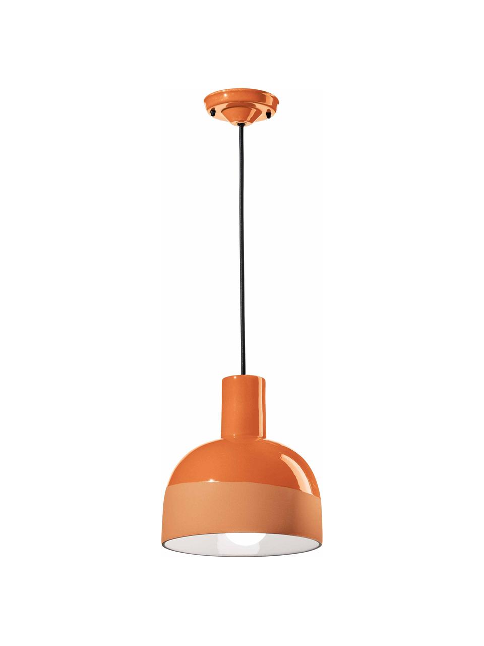 Kleine keramische hanglamp Caxixi in oranje, Lampenkap: keramiek, Baldakijn: keramiek, Oranje, Ø 22 x H 27 cm