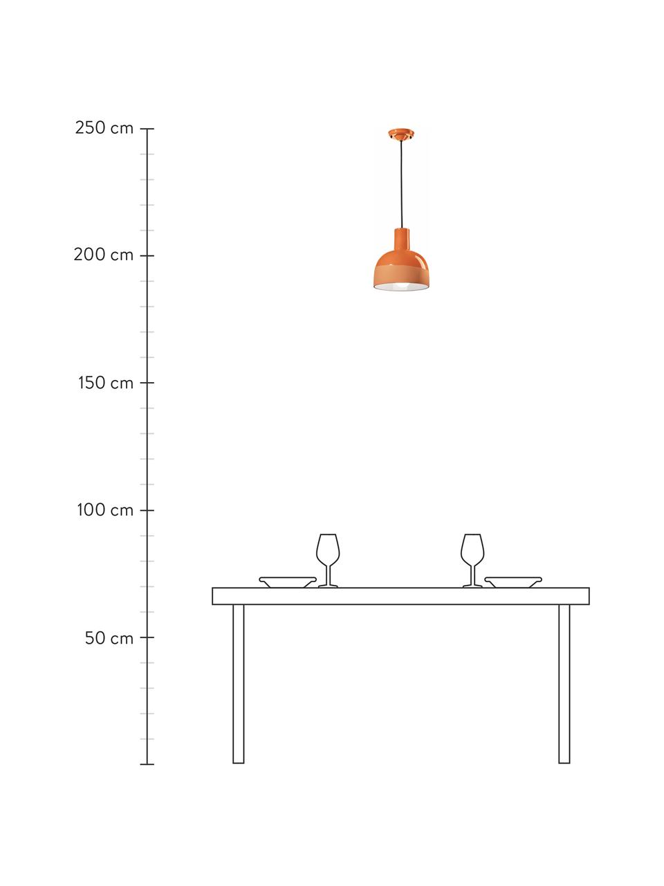 Lámpara de techo pequeña de cerámica Caxixi, Pantalla: cerámica, Anclaje: cerámica, Cable: cubierto en tela, Naranja, Ø 22 x Al 27 cm