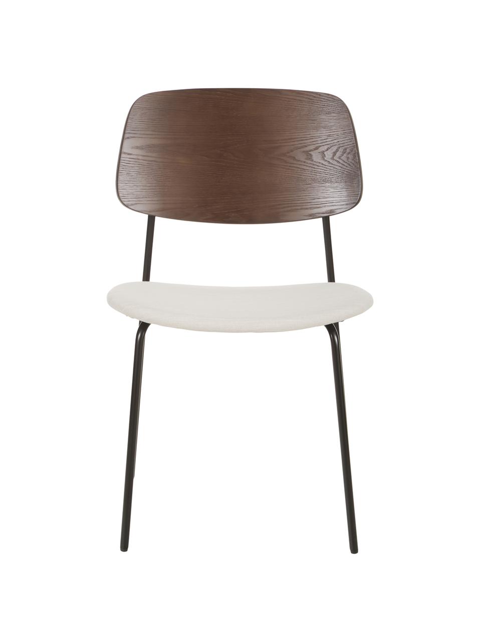 Houten stoelen Nadja met gestoffeerde zitvlak, 2 stuks, Bekleding: polyester De slijtvaste b, Poten: gepoedercoat metaalkleuri, Geweven stof crèmewit, donker hout, B 51 x D 52 cm