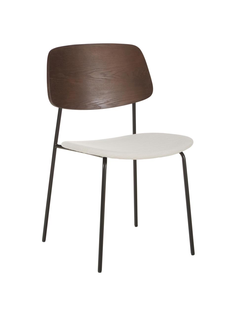 Holzstühle Nadja mit gepolsterter Sitzfläche, 2 Stück, Bezug: Polyester Der strapazierf, Rückenlehne: Sperrholz mit Eschenholzf, Beine: Metall, pulverbeschichtet, Webstoff Cremeweiß, Dunkles Holz, B 51 x T 52 cm