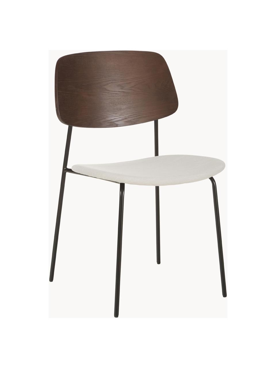 Houten stoelen Nadja met gestoffeerde zitvlak, 2 stuks, Bekleding: polyester De slijtvaste b, Poten: gepoedercoat metaalkleuri, Geweven stof crèmewit, donker hout, B 51 x D 52 cm