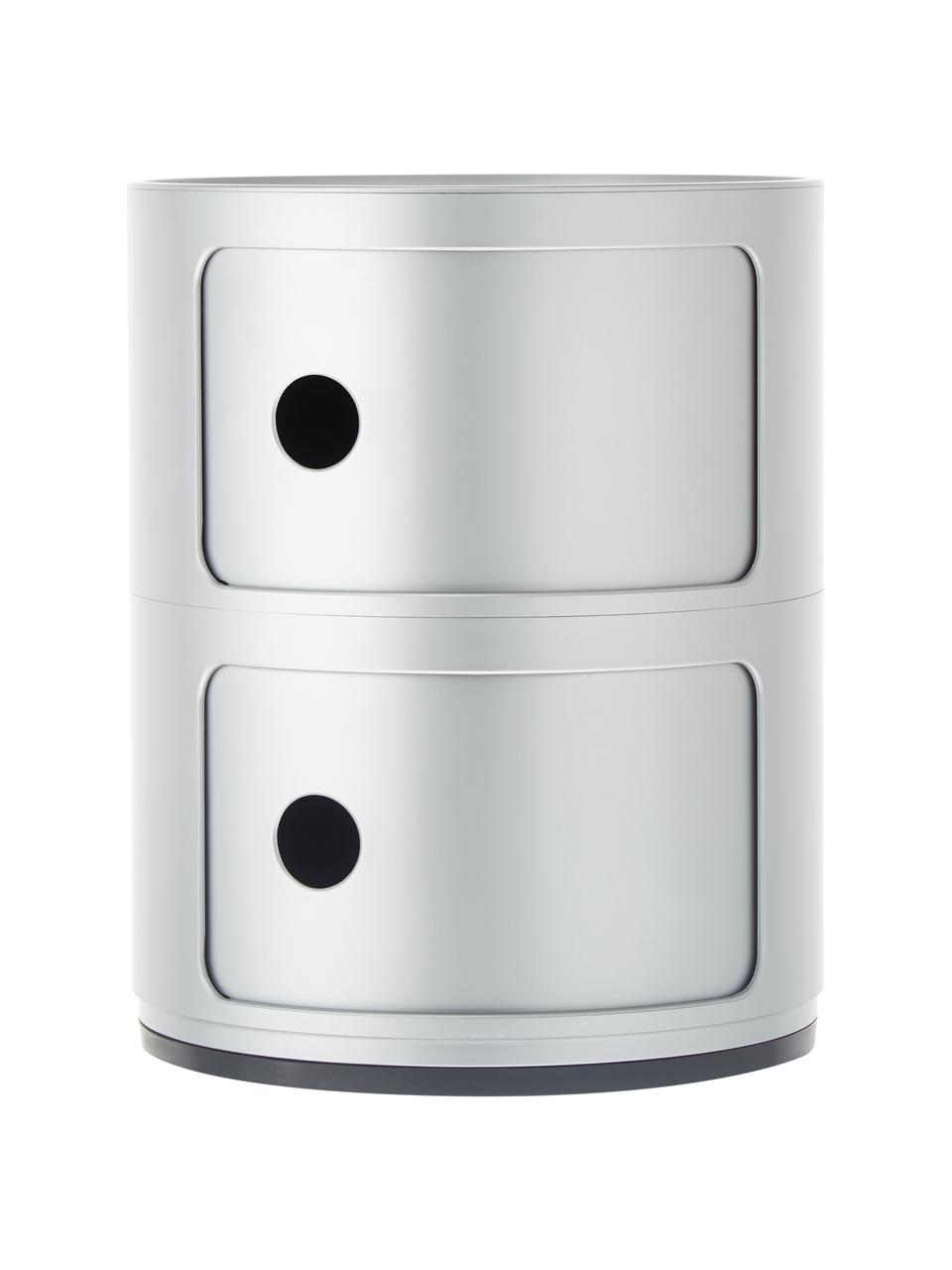 Design bijzettafel Componibili, 3 vakken in zilverkleur, Kunststof (ABS), gelakt, Greenguard gecertificeerd, Zilverkleurig, Ø 32 x H 40 cm