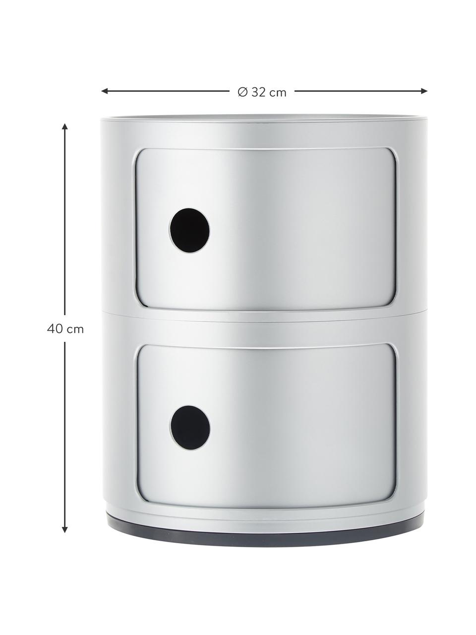 Contenitore di design argentato con 3 cassetti Componibili, Plastica (ABS) laccata, certificata Greenguard, Argento, Ø 32 x Alt. 40 cm