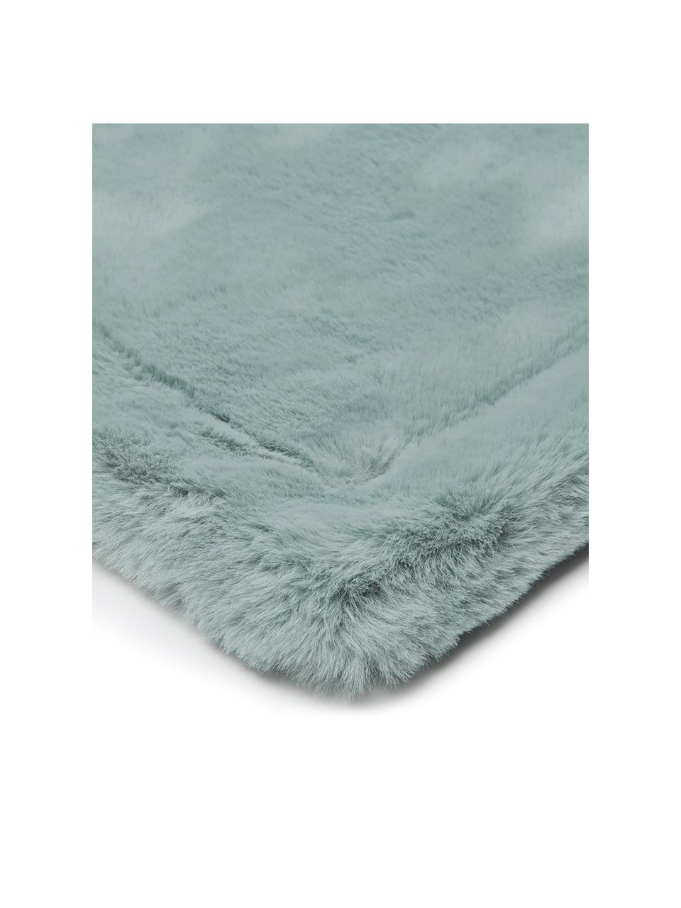 Plaid in ecopelliccia Mette, Retro: 100% poliestere, Blu verde, Larg. 150 x Lung. 200 cm