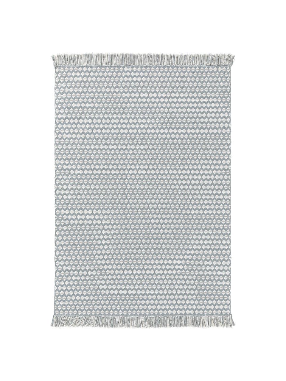 In- & Outdoor-Teppich Morty mit Fransen, 100 % Polyester (recyceltes PET), Blau, gebrochenes Weiß, B 80 x L 150 cm (Größe XS)