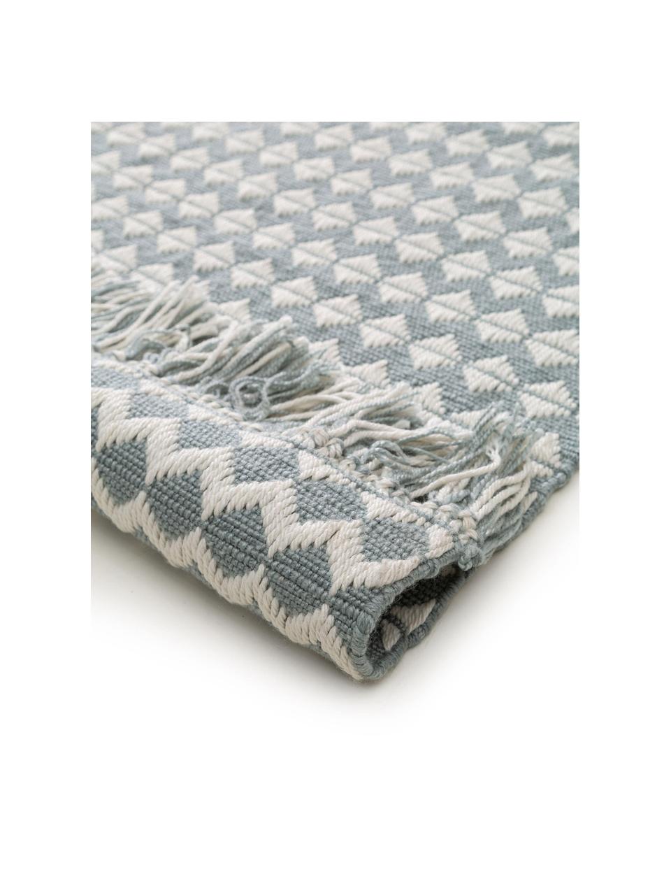 In- & Outdoor-Teppich Morty mit Fransen, 100 % Polyester (recyceltes PET), Blau, gebrochenes Weiß, B 80 x L 150 cm (Größe XS)