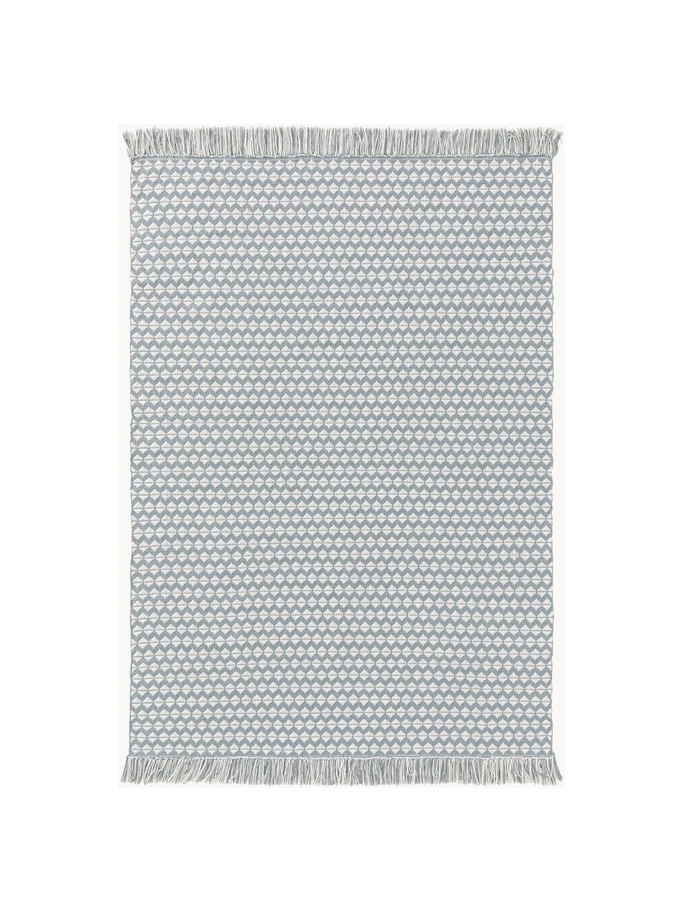 Dywan wewnętrzny/zewnętrzny z frędzlami Morty, 100% poliester (tworzywo PET z recyklingu), Niebieski, złamana biel, S 80 x D 150 cm (Rozmiar XS)
