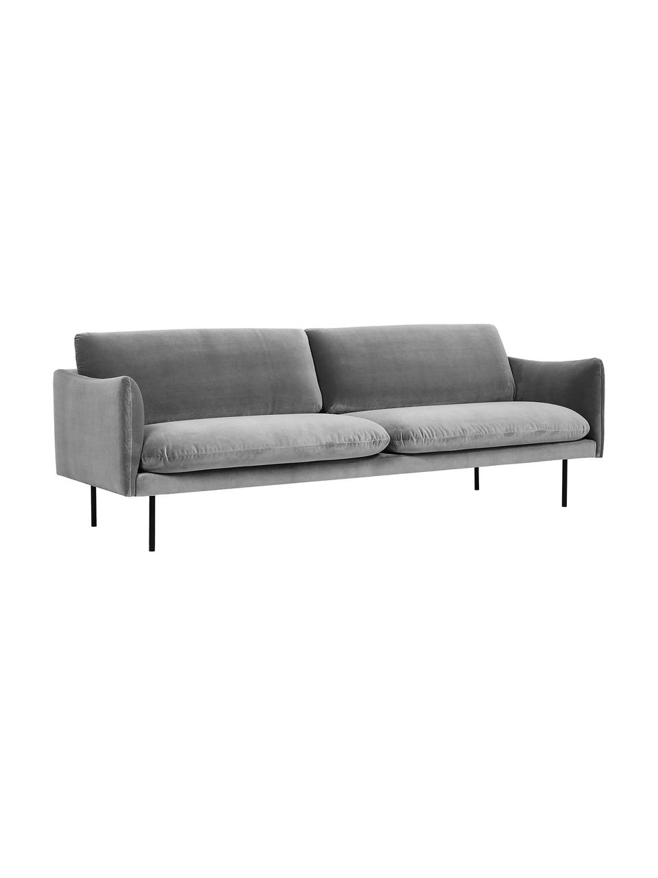Fluwelen bank Moby (3-zits) met metalen poten, Bekleding: fluweel (hoogwaardig poly, Frame: massief grenenhout, FSC-g, Poten: gelakt metaal, Fluweel grijs, B 220 x D 95 cm