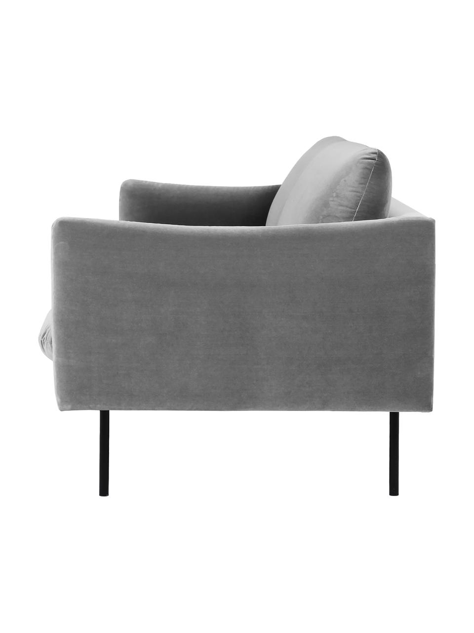 Fluwelen bank Moby (3-zits) met metalen poten, Bekleding: fluweel (hoogwaardig poly, Frame: massief grenenhout, FSC-g, Poten: gelakt metaal, Fluweel grijs, B 220 x D 95 cm