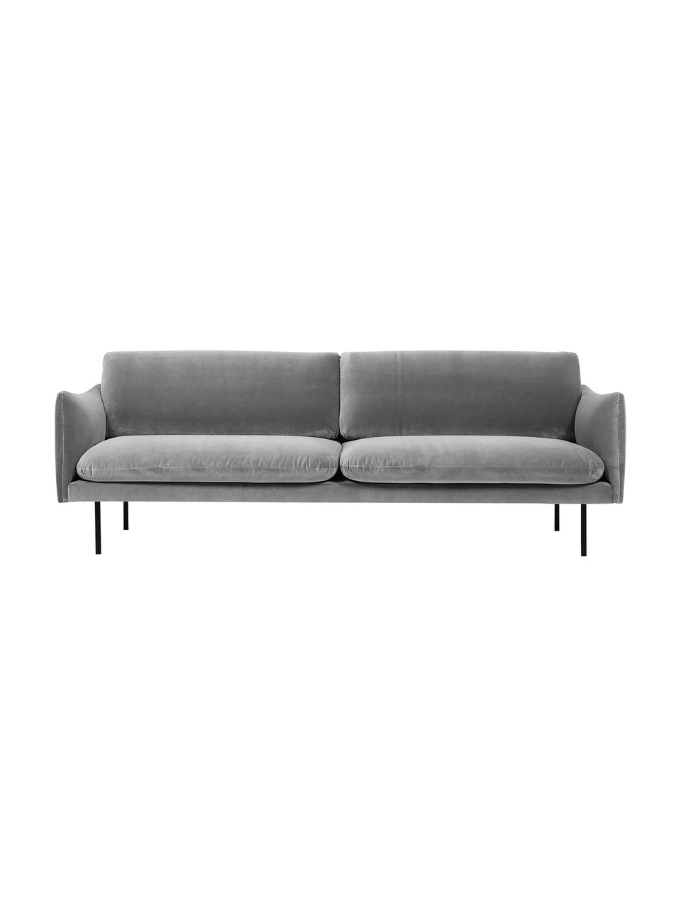 Fluwelen bank Moby (3-zits) met metalen poten, Bekleding: fluweel (hoogwaardig poly, Frame: massief grenenhout, FSC-g, Poten: gelakt metaal, Fluweel grijs, B 220 x D 95 cm