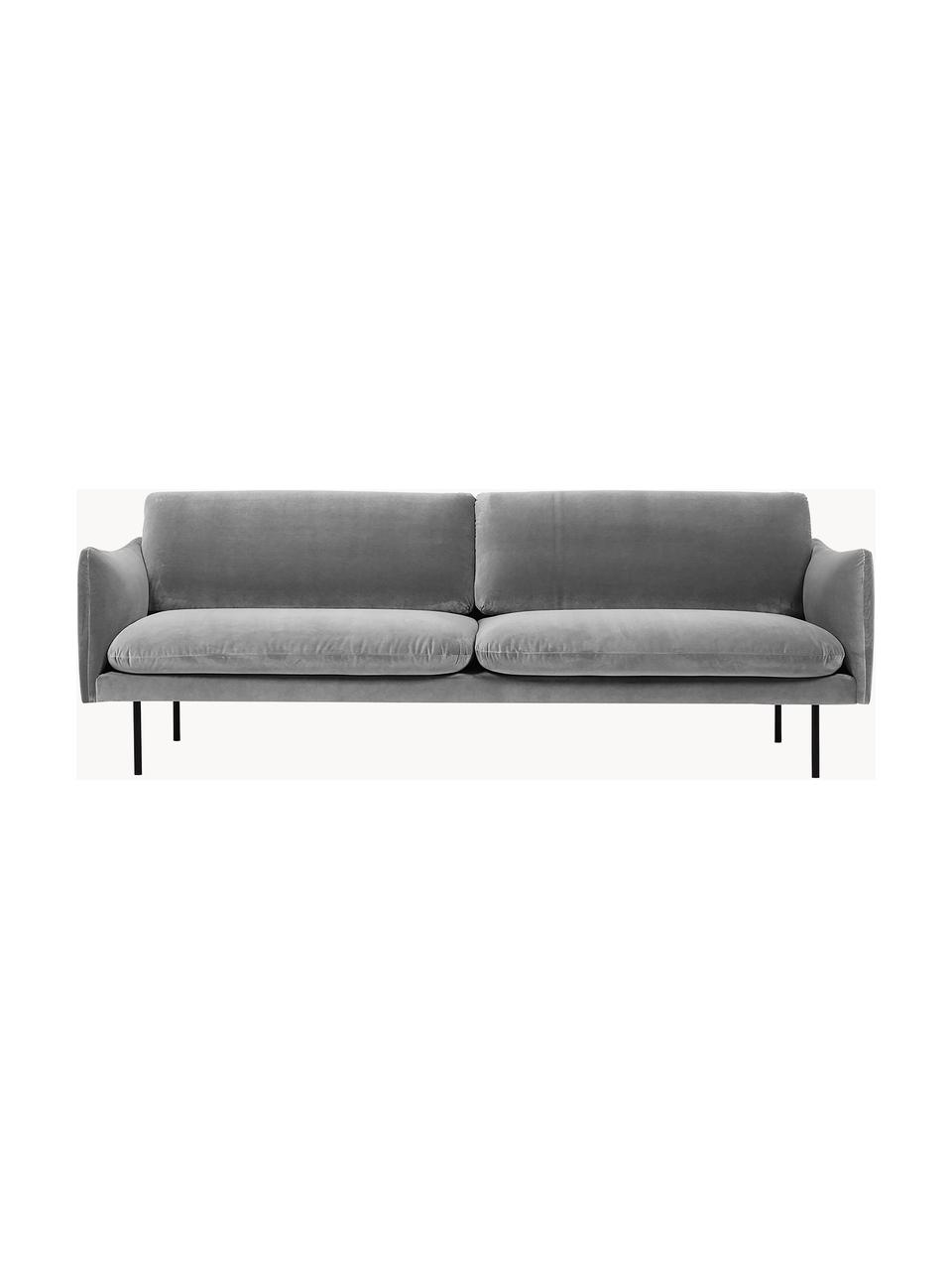 Divano 3 posti in velluto Moby, Rivestimento: velluto (rivestimento in , Struttura: legno di pino massiccio, , Piedini: metallo verniciato a polv, Velluto grigio, Larg. 220 x Prof. 95 cm