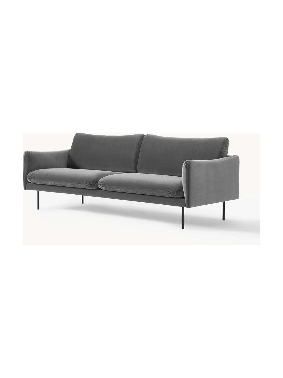 Samt-Sofa Moby (3-Sitzer), Bezug: Samt (Hochwertiger Polyes, Gestell: Massives Kiefernholz, Samt Grau, B 220 x T 95 cm