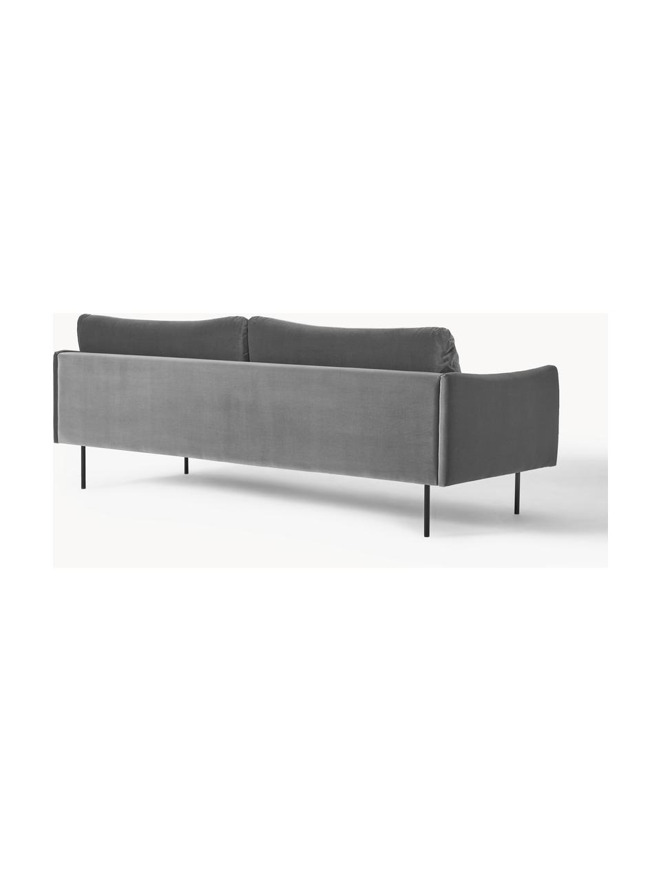 Samt-Sofa Moby (3-Sitzer), Bezug: Samt (Hochwertiger Polyes, Gestell: Massives Kiefernholz, Füße: Metall, pulverbeschichtet, Samt Grau, B 220 x T 95 cm