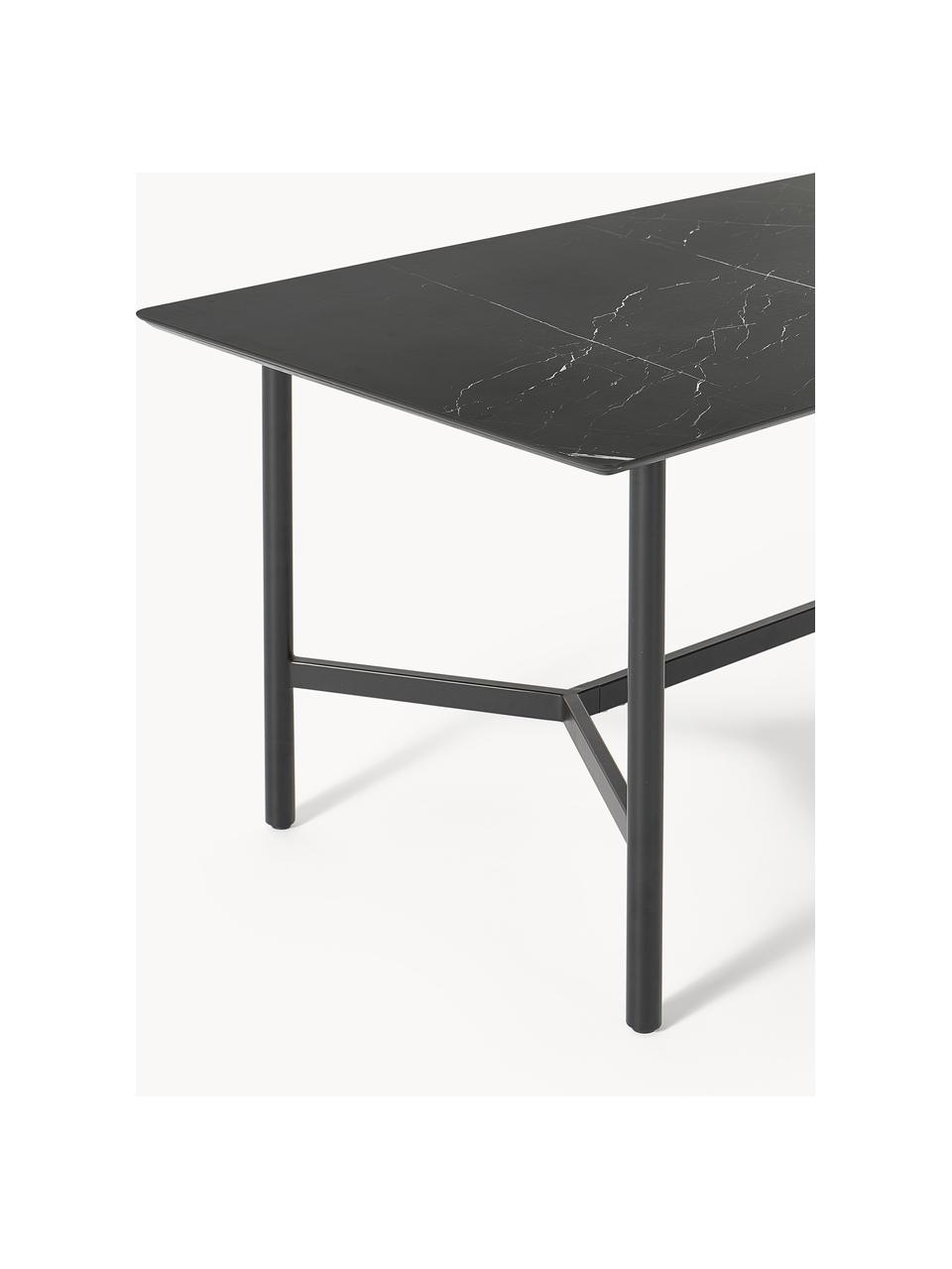 Tuineettafel Connor in marmerlook, Tafelblad: keramiek, Frame: gelakt metaal, Marmerlook, zwart, B 160 x D 85 cm