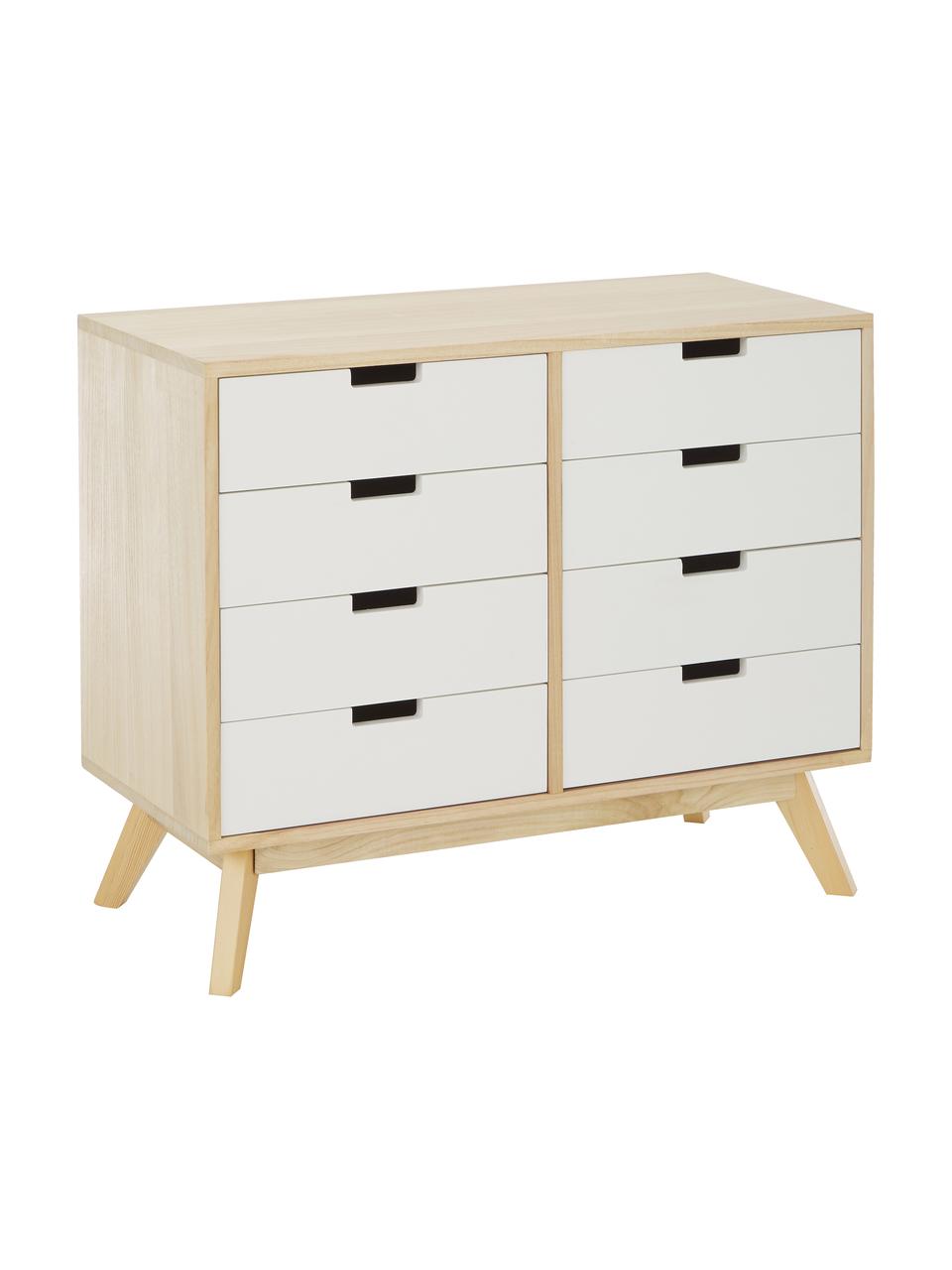 Commode avec tiroirs blancs Milano, Blanc, bois de paulownia