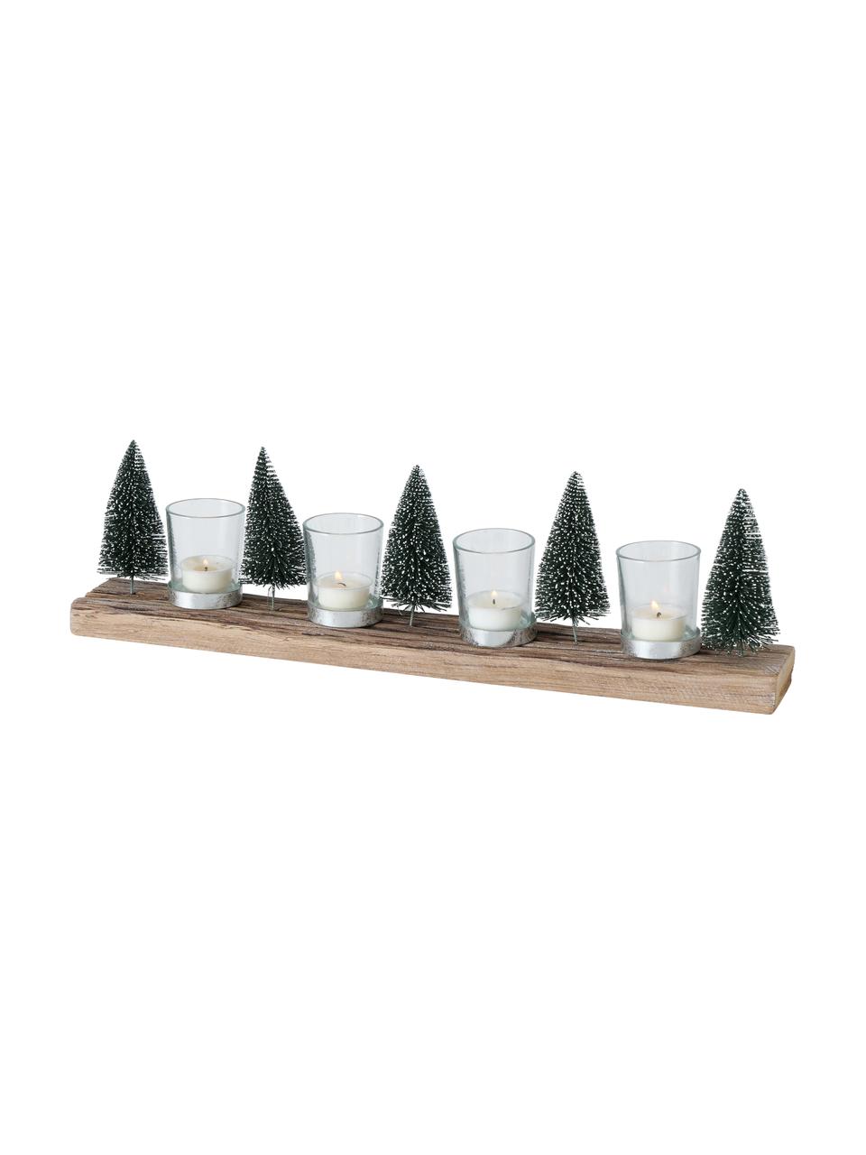 Teelichthalter-Set Tarvino, 5-tlg., Sockel: Holz, Dekor: Kunststoff, Metall, Grün, Braun, B 7 x H 15 cm