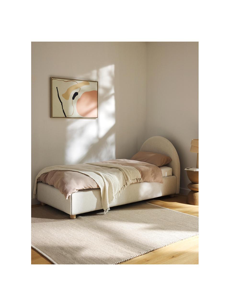 Eenpersoonsbed Ebba met opbergruimte, Bekleding: 100% polypropyleen Met 23, Frame: massief grenenhout en pla, Poten: massief grenenhout, Geweven stof beige, B 90 x L 200 cm