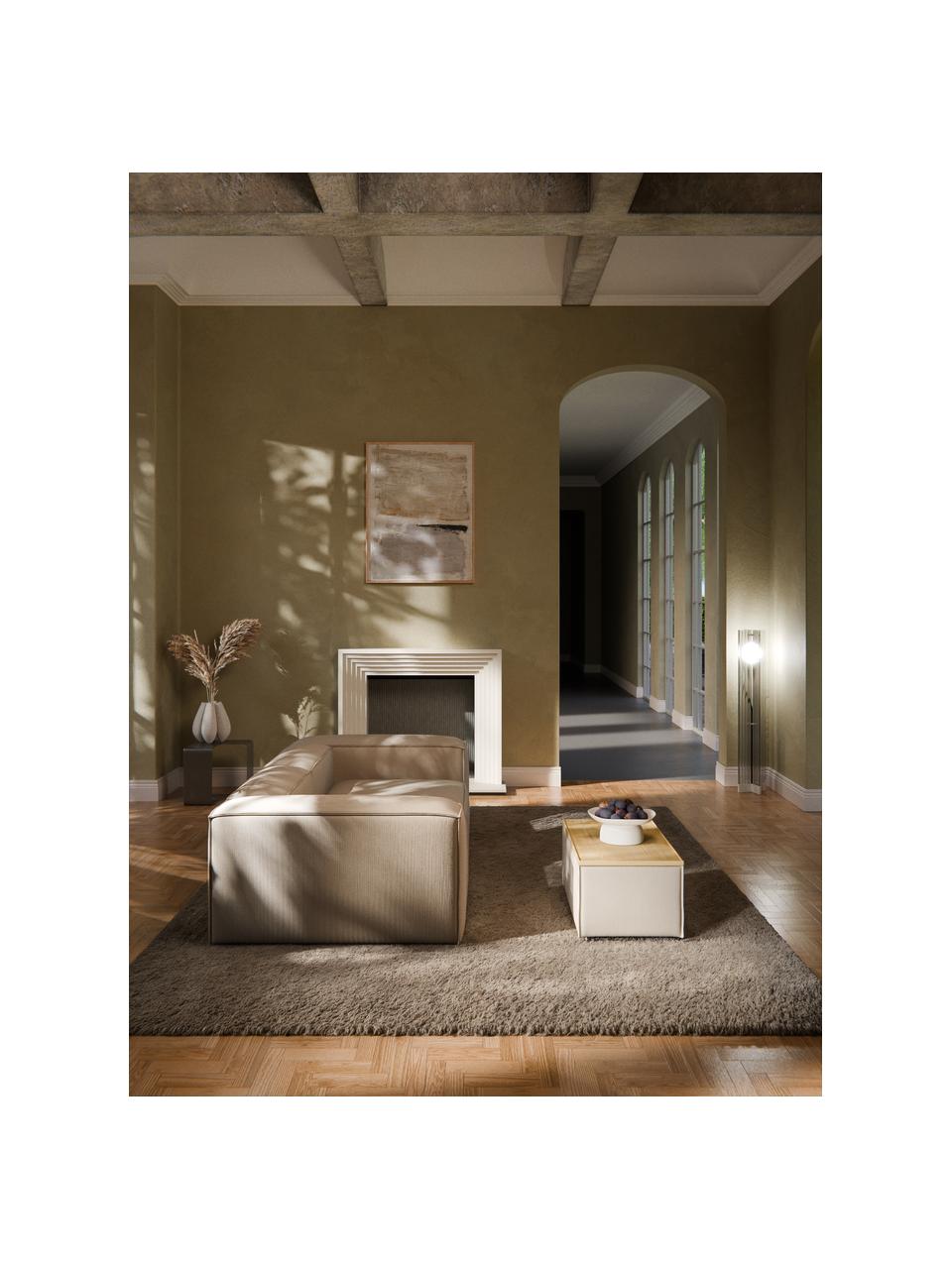 Sofa-Hocker Lennon aus Cord mit Stauraum, Bezug: Cord (92 % Polyester, 8 %, Tablett: Eichenholz, Spannplatte m, Gestell: Spanplatte, mitteldichte , Füße: Kunststoff Dieses Produkt, Cord Hellbeige, helles Eichenholz, B 88 x T 50 cm