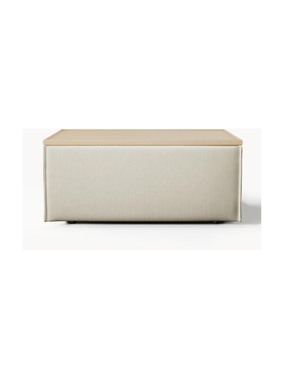 Sofa-Hocker Lennon aus Cord mit Stauraum, Bezug: Cord (92 % Polyester, 8 %, Tablett: Eichenholz, Spannplatte m, Gestell: Spanplatte, mitteldichte , Cord Hellbeige, helles Eichenholz, B 88 x T 50 cm