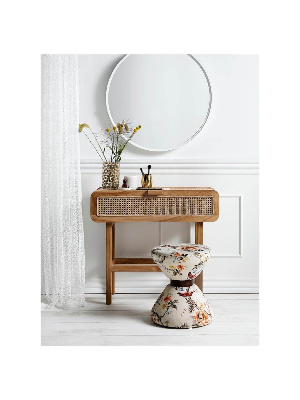 Teakhouten console Aising met rieten en glazen blad, Teakhoutkleurig, B 90 x D 35 cm