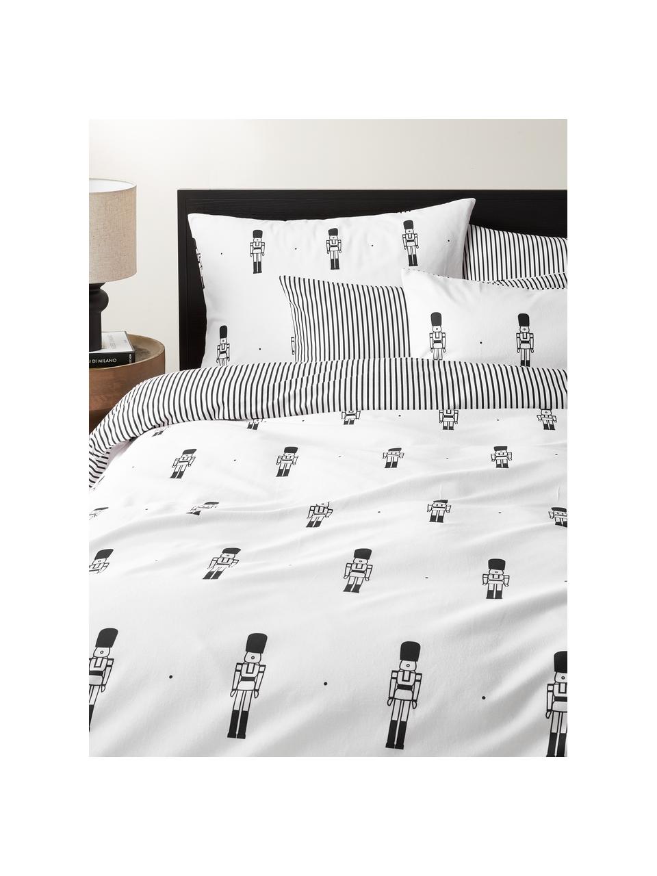 Funda nórdica doble cara de franela invernal Noan, Negro, blanco, Cama 90 cm (155 x 220 cm)