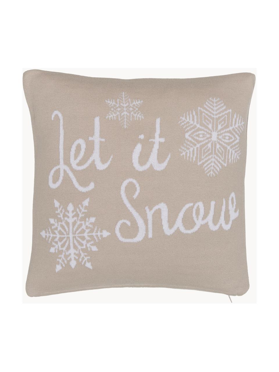 Kissenhülle Let It Snow, 100 % gekämmte Baumwolle, Beige, Weiß, B 40 x L 40 cm