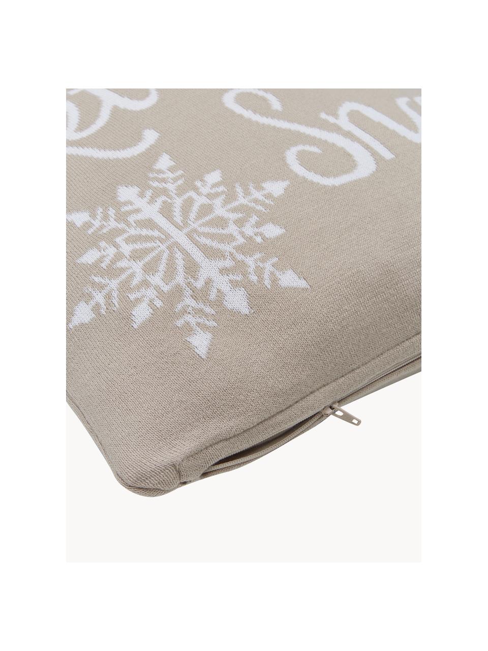 Copricuscino Let It Snow, 100% cotone pettinato, Beige, bianco, Larg. 40 x Lung. 40 cm