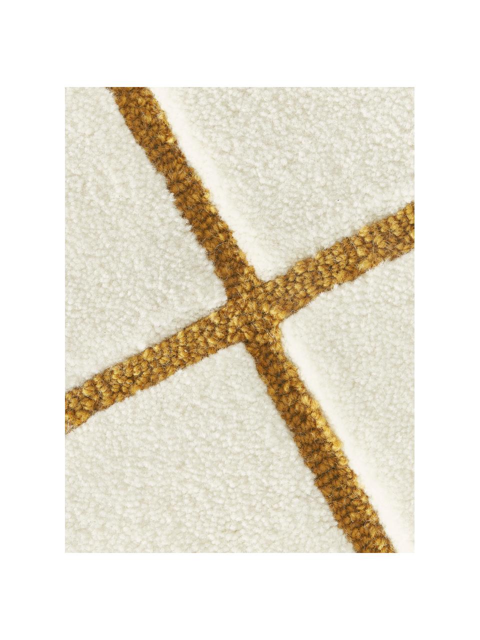 Alfombra artesanal Kallie, Parte superior: 100% lana con certificado, Reverso: 100% algodón Las alfombra, Blanco Off White, ocre, An 80 x L 150 cm (Tamaño XS)