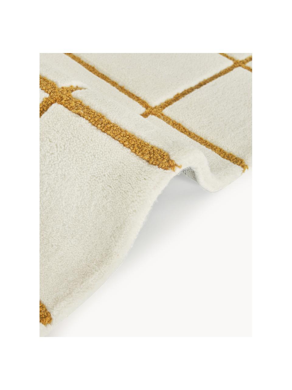 Tappeto in lana fatto a mano Kallie, Retro: 100% cotone Nel caso dei , Bianco latte, ocra, Larg. 80 x Lung. 150 cm (taglia XS)