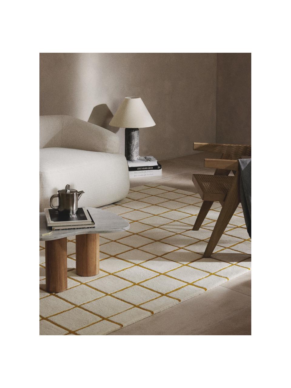 Tapis en laine tuftée à la main Kallie, Blanc cassé, ocre, larg. 80 x long. 150 cm (taille XS)