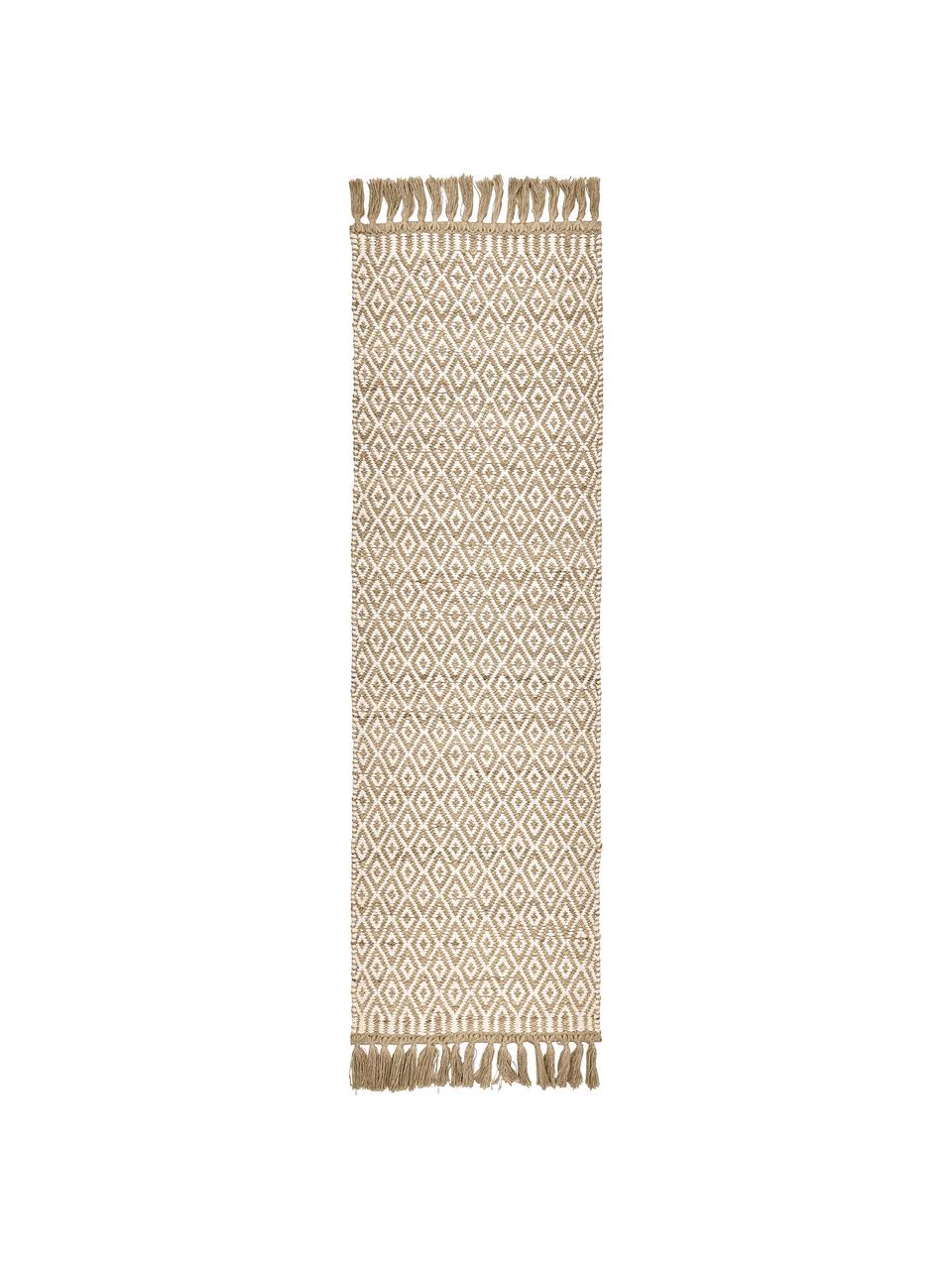 Handgemaakte jute loper Ramos, 100% jute, Bruin, wit, B 80 x L 250 cm