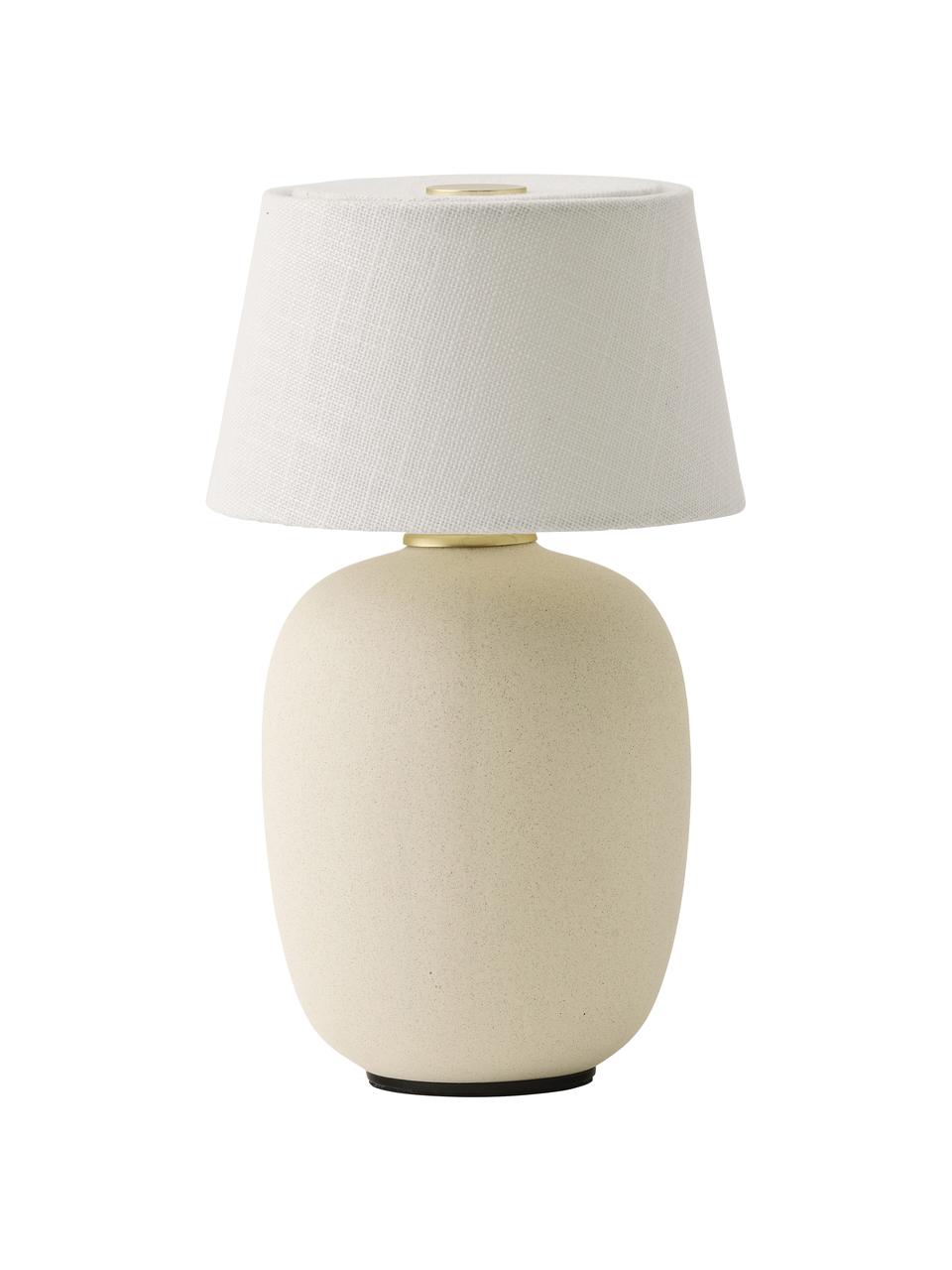 Lampada da tavolo dimmerabile con porta USB Torso, Paralume: tessuto, Base della lampada: ceramica, Bianco, sabbia, Ø 12 x Alt. 20 cm