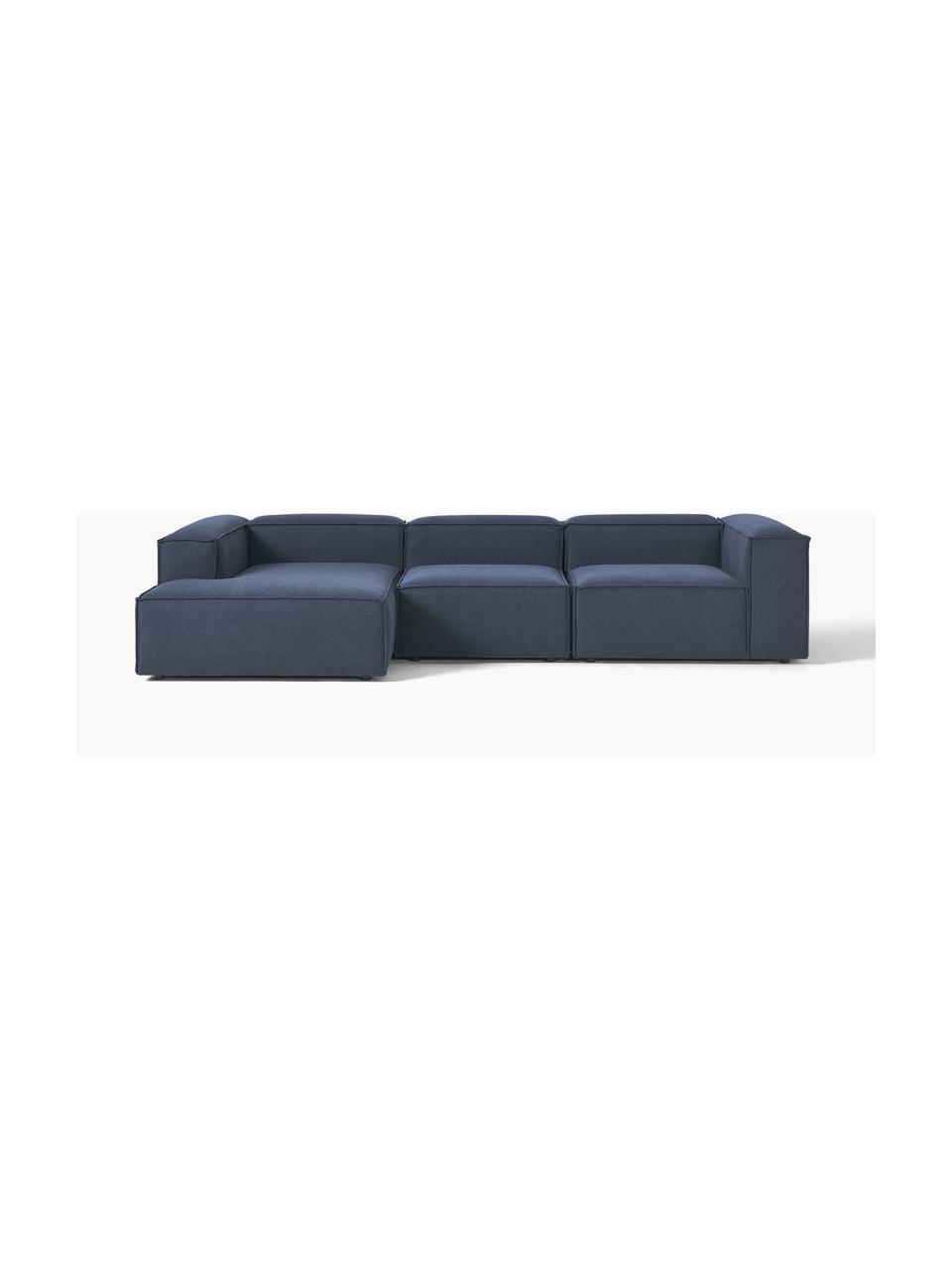 Sofá rinconera modular Lennon, Tapizado: 100% poliéster Alta resis, Estructura: madera contrachapada de p, Patas: plástico Este producto es, Tejido azul oscuro, An 327 x F 180 cm, chaise longue izquierda